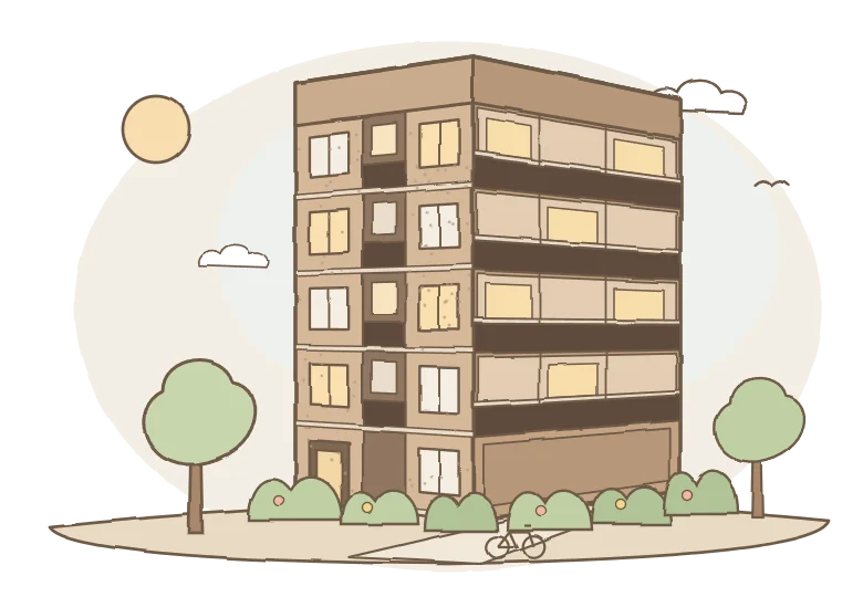 低層マンションの絵本風イラスト